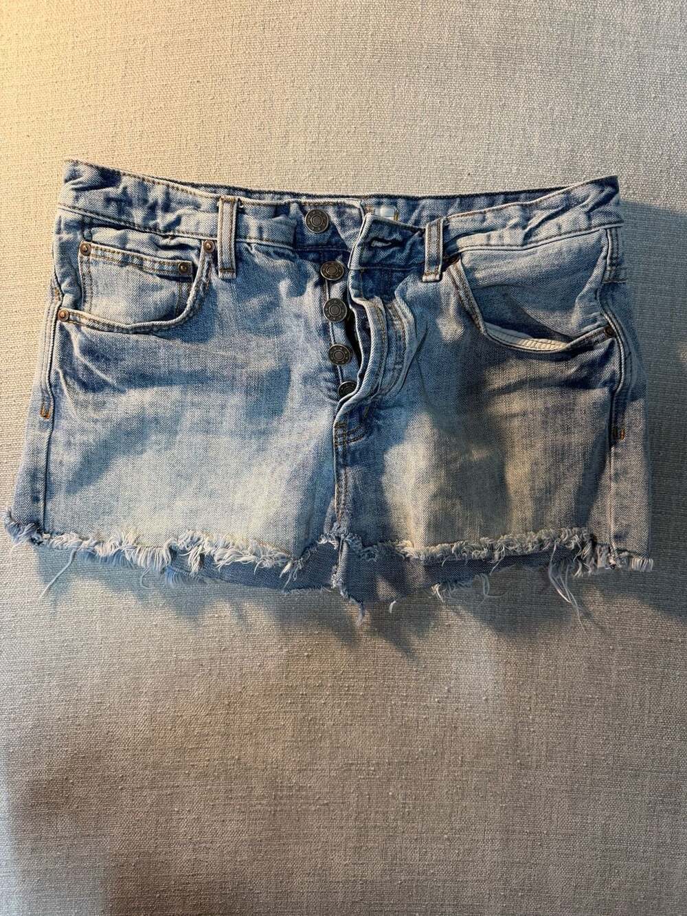Free People Light Wash Denim Cut-Off Button-Fly Shorts